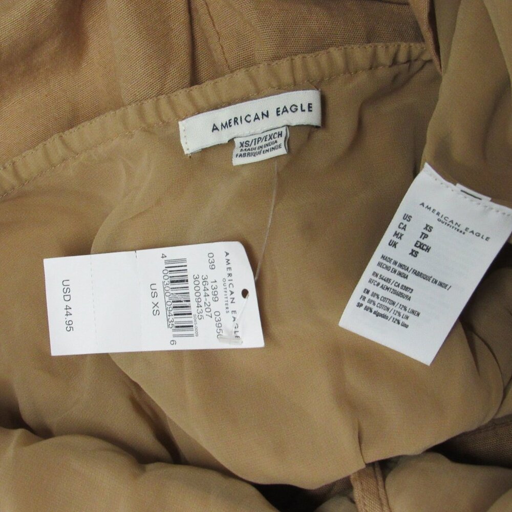 NWT American Eagle Linen Blend Tan Halter Romper Shortall sz XS Boho Vacation - Picture 3 of 3